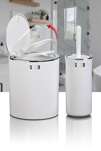 Okyanus Home Beyaz Kromlu Yuvarlak 2'li Wc Kova Ve Fırça Seti