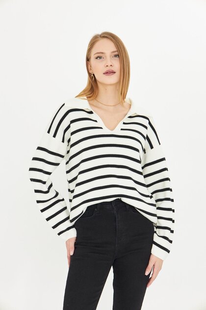 Polo Neck Striped Trend Sweater 1226