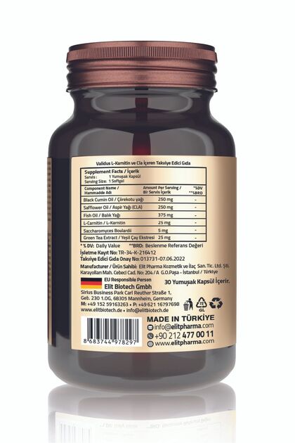 Validus Cla Omega-3 Nigella Sativa Green Tea Probiotic 30 Softgel