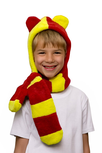 In the Cold; the Hat and Scarf Are Designed to Prevent Cold Ears and Throat.