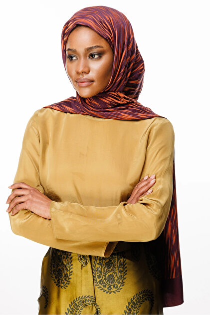 Selis Pattern Double Sided Shawl Purple-Orange