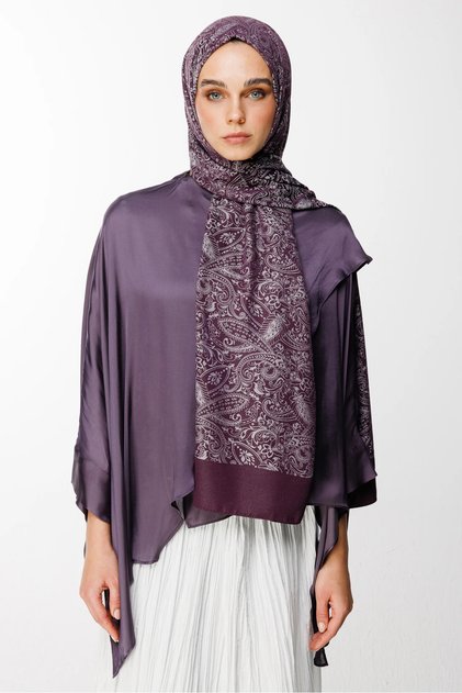 Velora Pattern Double Sided Shawl Purple-Grey