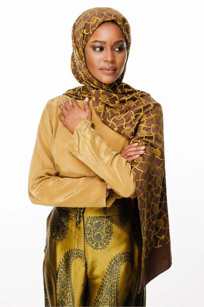 Marrakech Pattern Reversible Shawl Bitter Brown-Mustard