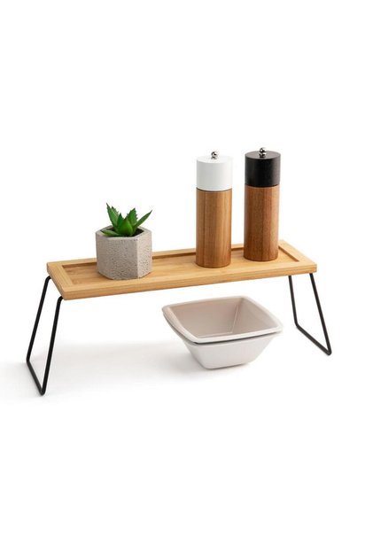 Bambu Organizer Raf -Metal Ayaklı Banyo Mutfak Çok Amaçlı Düzenleyici Makyaj Parfüm Baharat Standı