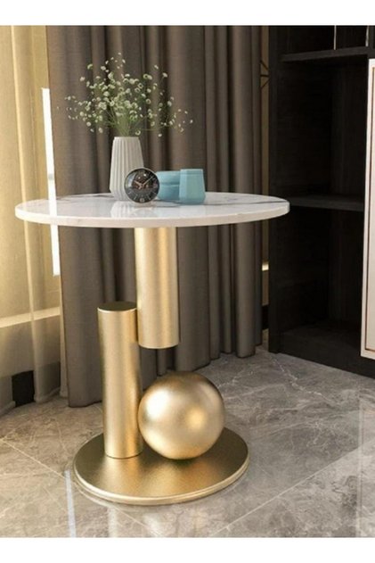 Marble wood side table with gold and white metal - 40 x 55 cm
