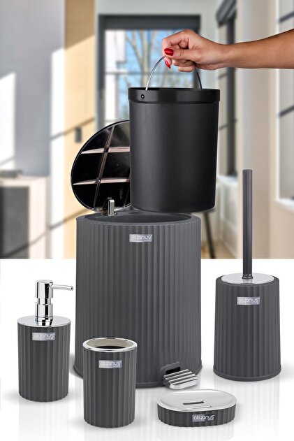 Okyanus Home Coliseum Antrasit Kromlu Iç Kovalı Pedallı 5'li Banyo