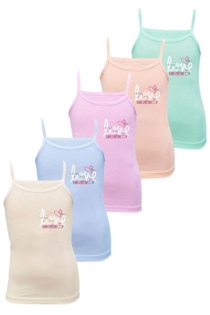 Girl's 5-Pack Love Printed Lycra Cotton Strap Undershirt