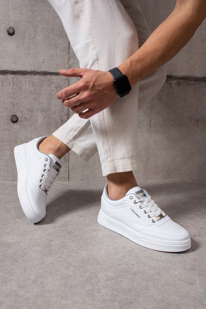 907 White Lace-Up White Sole Comfortable Men's Sneakers