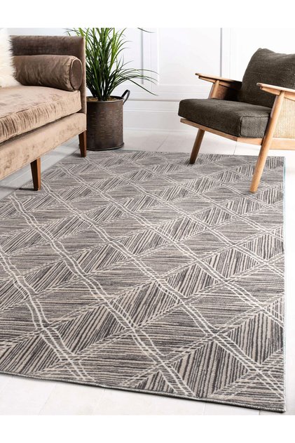 Parantez Mozaik Lüks Oturma Odası, Salon, Antre, Yıkanabilir Polyester Kaymaz Taban Gri Kahve Halı