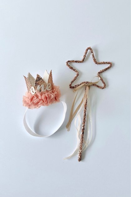 Sequin Sequin Girl Child Baby Birthday Crown and Star Scepter-Copper