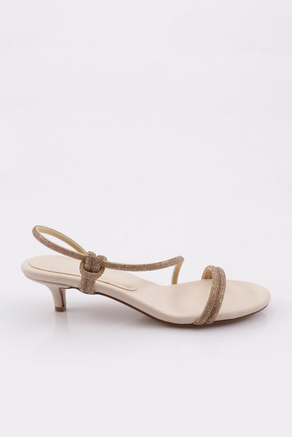 Women's Short Heeled Stone Rope Embroidered Evening Dress Beige Scuba