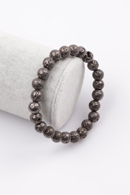 Lava Natural Stone Smoke Colored Bracelet 8 Mm Globe Cut