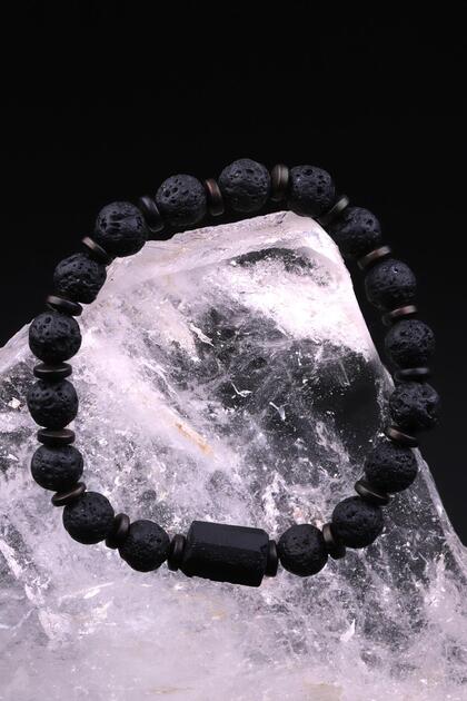 Lava - Tourmaline - Hematite Natural Stone Design Bracelet