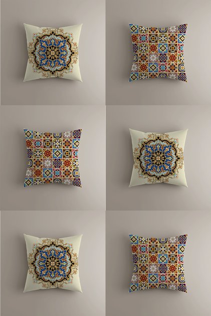 Set of 6 Ottoman Motif Throw Pillow Covers - Double Sided Patterned, 43X43 cm