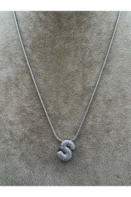 Taşlı Minimal S Harf Çelik Kolye 40-5 Cm