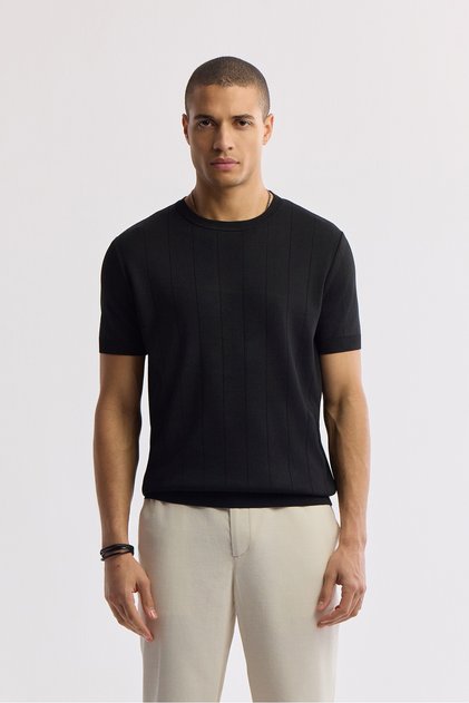 Men's Black Crew Neck Knitwear Regular Fit T-Shirt A51Y5023