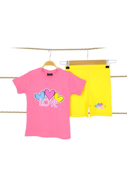 Girl's Double Set Heart Love Printed