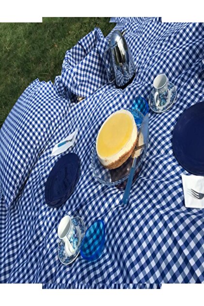Blue Plaid Gingham Picnic Mat 170*170 2 Pieces Picnic Mat 50*50cm Picnic Set
