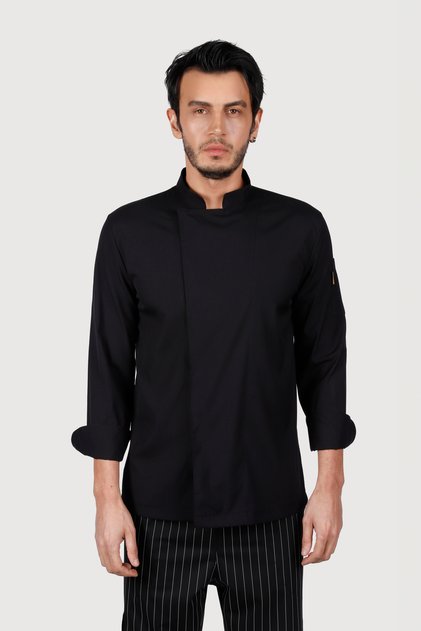 Lycra Comfort Black Hidden Closure Cook Jacket