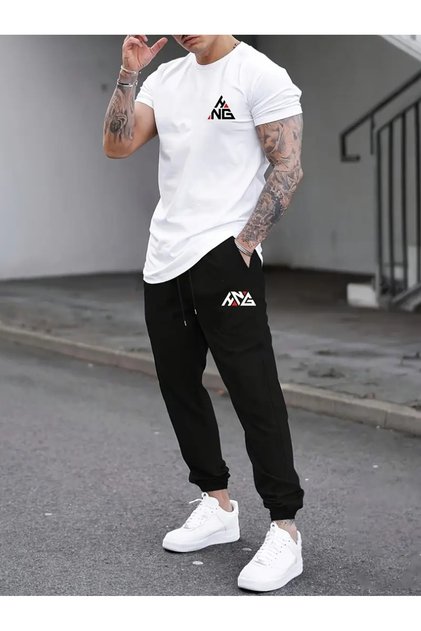 MEN'S Printed Tracksuit Set T-Shirt Jogger Pants Tracksuit Bottom - Top and Bottom Set