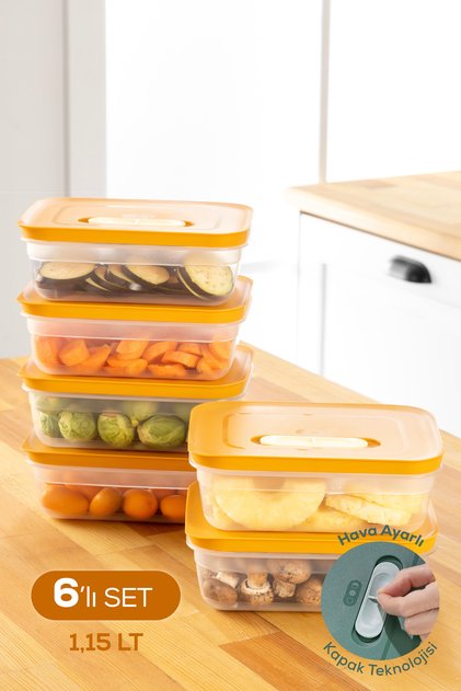 6-Piece Air-Channel Adjustable Vegetable and Fruit Storage Container Set 6X(1.15 Lt) Orange