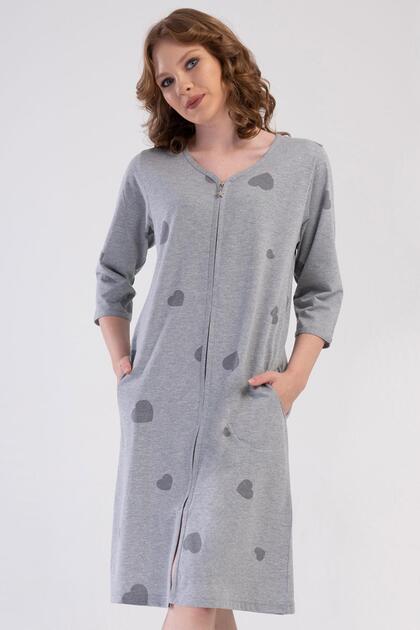 Women's Plus Size Capri Sleeve Zippered Gray Melange Home Dress