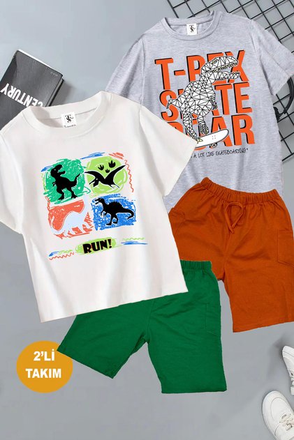 Dinosaur Printed 2 Pcs Summer T-Shirt-Shorts Kids Set
