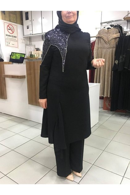 Pul Detaylı Siyah Şık Takım Çınar Özkan