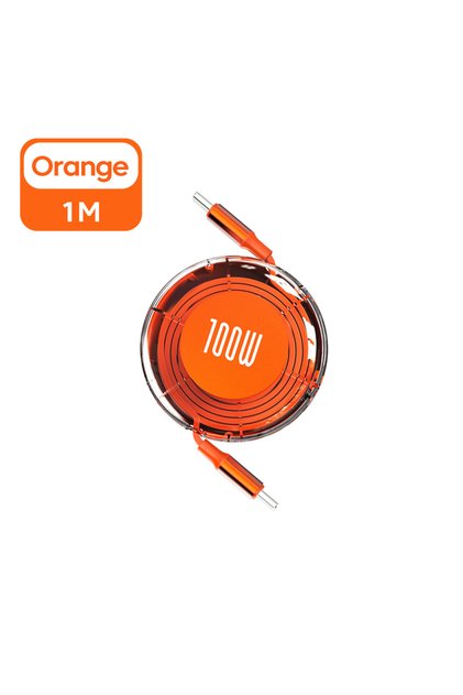 Orange 1m Retractable PD 100W Cable USB Type C to Type C Fast Charging USB C to USB C Cable for ipho