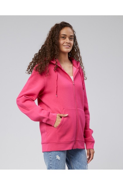 Mooncover Hooded Kangaroo Pocket Zippered Sweatshirt – Pink