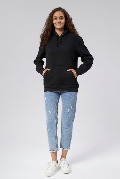 Mooncover Women's Hooded Kangaroo Pocket Sweatshirt – Black