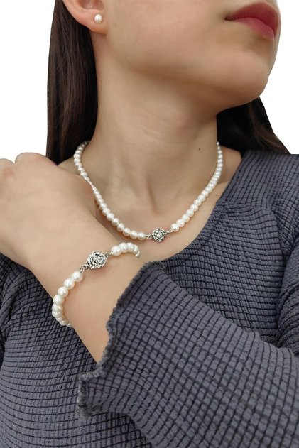 Natural Pearl Necklace Earring Bracelet Special Set with Box Ep96By
