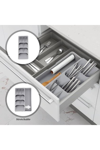 Plastic Spoon Drawer Organizer Grey Color Size 40*16cm