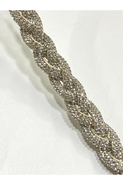 Stoned Stripe Hair Braid Model / 1 Meter / H12 Silver