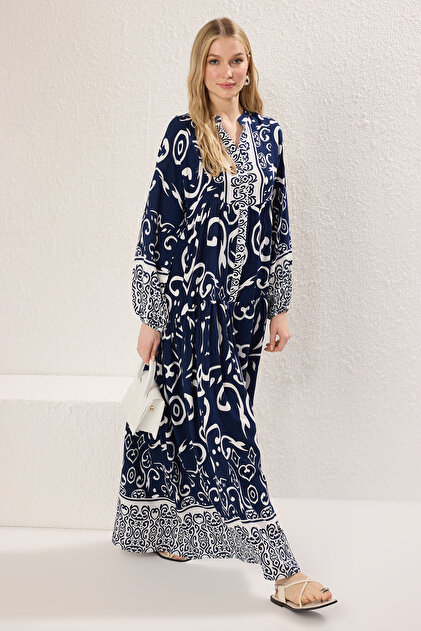 Indigo Patterned Viscose Woven Dress TCTSS24EB00221