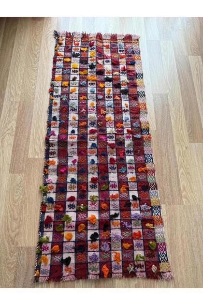 62x152 cm El Dokuma Kilim, Doğal Boya ile Canlı Renkler, Geleneksel Bohem Tarzı, Oturma Odası için D