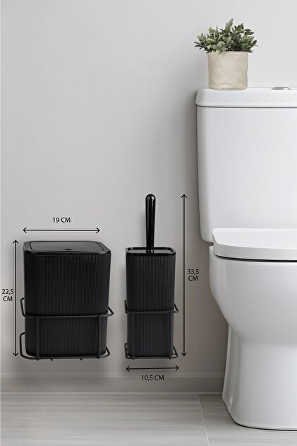 Okyanus Home Siyah Eko Magic Askılı Kare Mina 2'li Wc Kova Ve