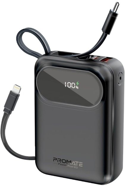 20000mAh Power Bank, 27W Lightning, 35W USB-C, 22.5W USB-A QC 3.0, POWERPOD-20 (Black)