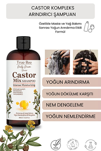 Neme Ihtiyaç Duyan Saçlar Için Nem Desteği Sunan , Besleyici Castor Şampuan 400 ml