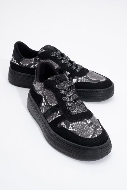 Rexie Black Patterned Lurex Women's Sneakers