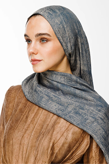Sahara Pattern Double Sided Shawl Petrol Blue-Beige