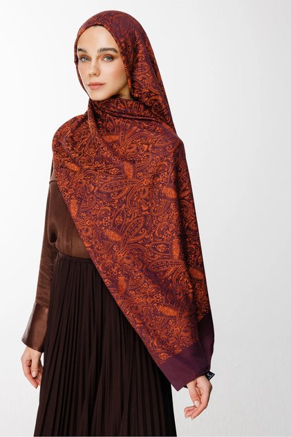 Velora Pattern Double Sided Shawl Purple-Orange