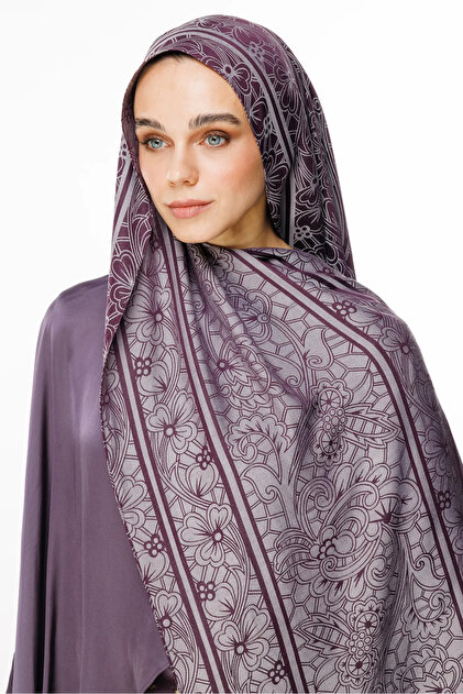 Lavin Pattern Double Sided Shawl Purple-Grey