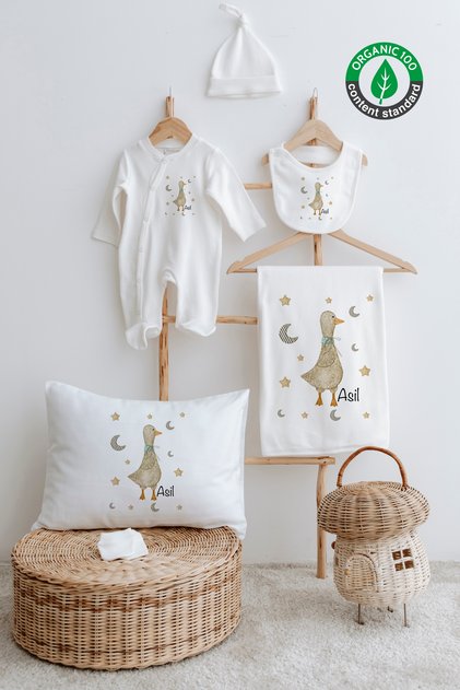 %100 Organik Isme Özel Isimli 6lı Hastane Çıkışı Tulum Set Ördek
