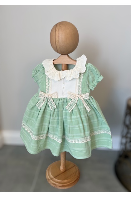 slim fit dress slacks Sleeveless dress in cotton and linen for baby girls, light green – ZIPPY main image 0
