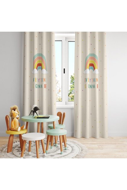 Rainbow Patterned Printed Bohemian Style Baby Kids Living and Bedroom Background Curtain