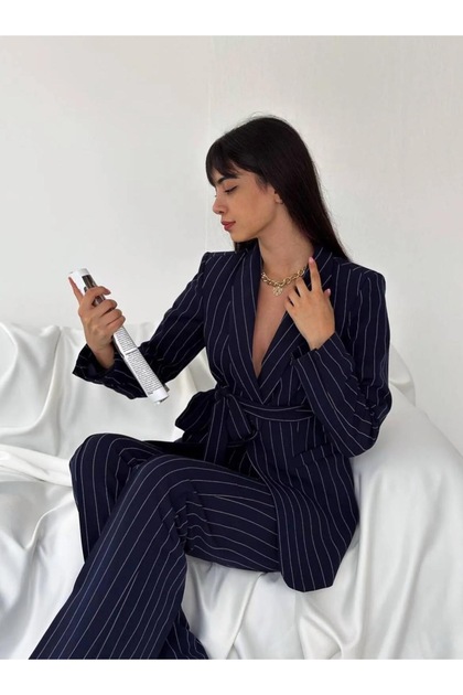 Twin Belted Blazer Jacket Trousers Set