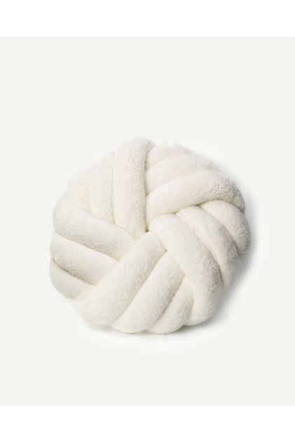 Dekoratif Örgü Düğüm Vizon Peluş Kumaş Yastık / Kırlent