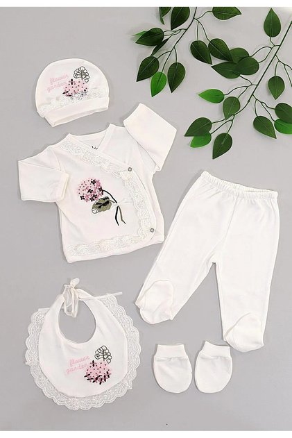 Baby Girl Newborn White Hyacinth Embroidered Luxury Hospital Release 100% Cotton