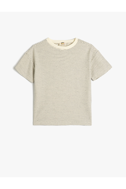 Crew Neck Short Sleeve Cotton Striped Basic T-Shirt